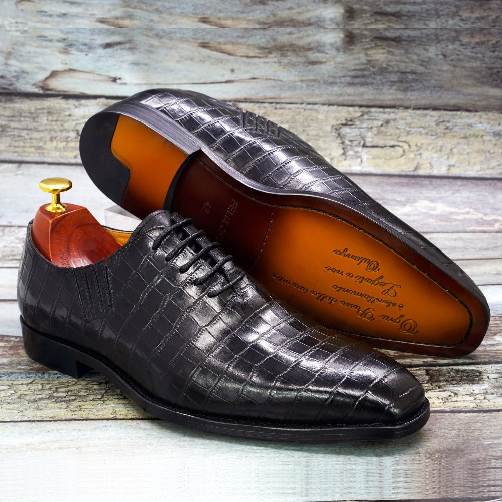 Embossed Fish Pattern Leather Formal Business Shoes