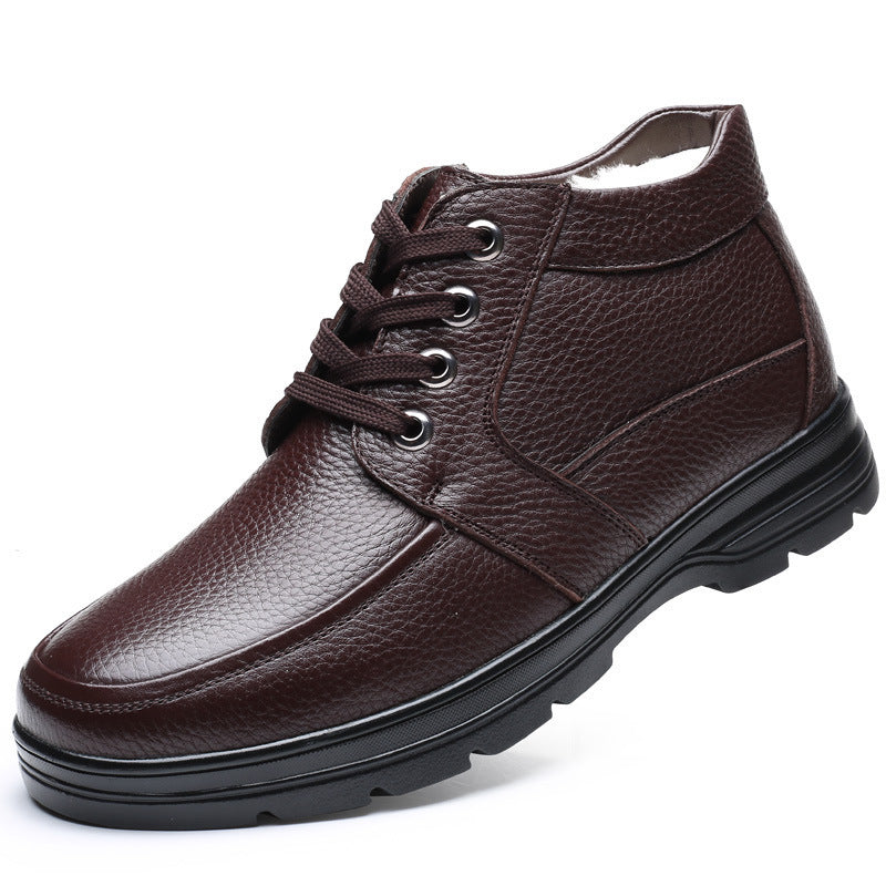 Winter Men's Leather Wool Casual High Top Shoes