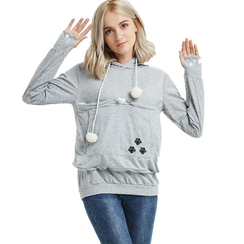 Winter Hoodies Pullover Sweatshirts With Cat Pocket For Women