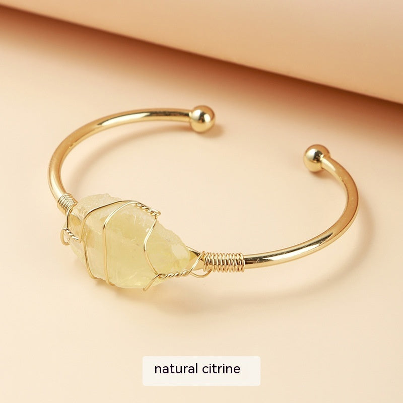 Affordable Luxury Fashion Wind Natural Raw Gemstone Winding Gold Bracelet