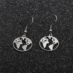 Stainless Steel Accessories Full Polished Laser Cut World Map Earrings Women