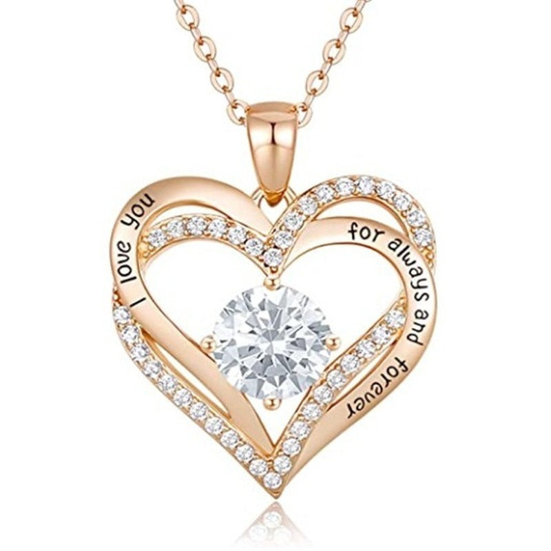 Double Heart Shaped Love Pendant With Zircon