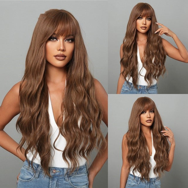 Long Brown Black Wavy Synthetic Wig