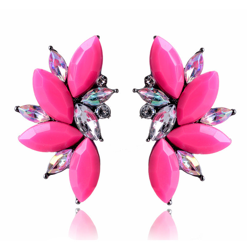 Exaggerated Retro Alloy Inlaid Crystal Geometric Semicircular Multicolor Stud Earring