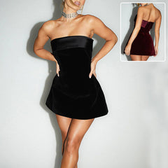 Tube-top  fashion zipper A-line Short Dresses