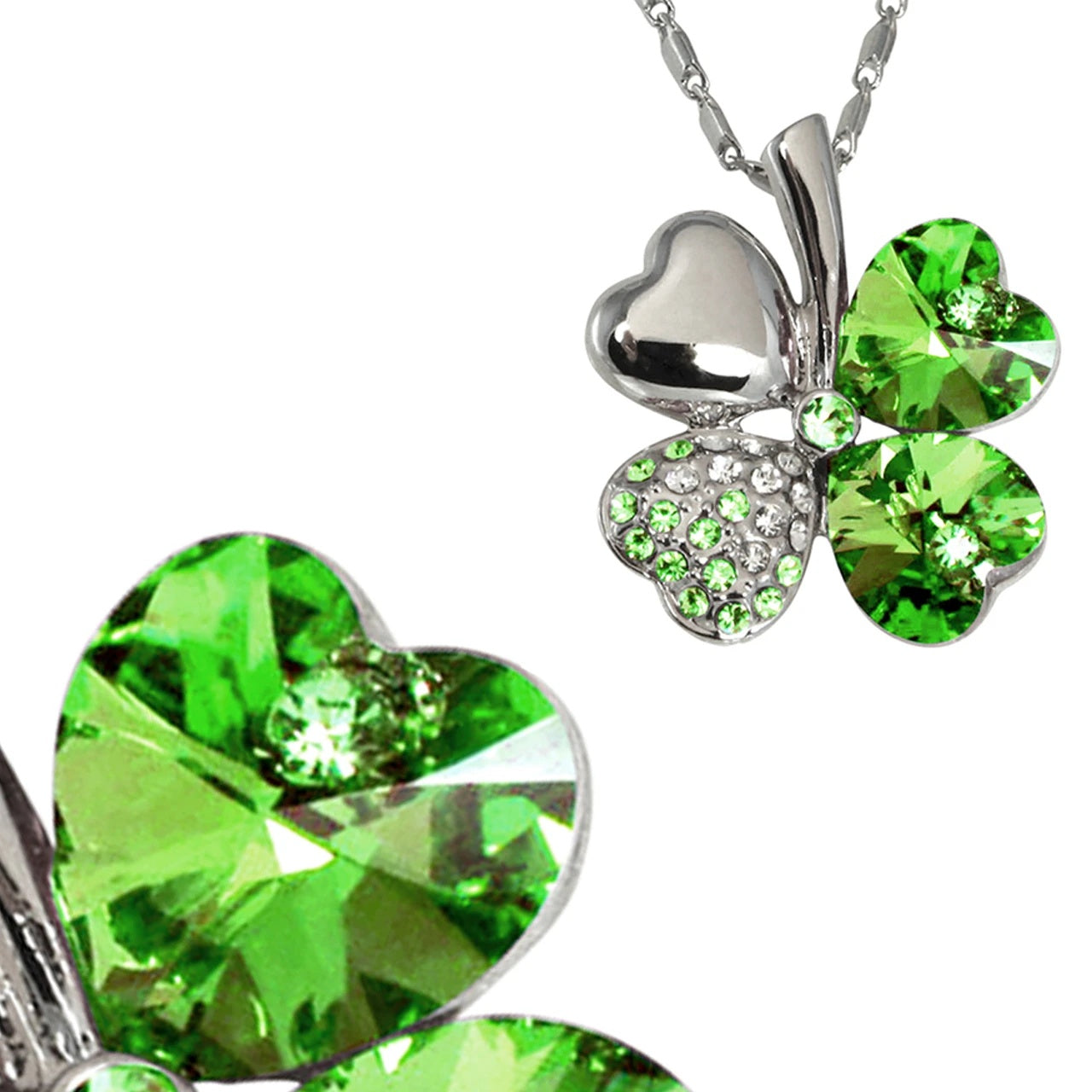 Crystal Clover Necklace Love Clover  girls product  women accessories  women product  trendy jewelry  jewelry  necklace  silver  ellexo shop  pendant  Emerald Pendant  girls accessories  women products