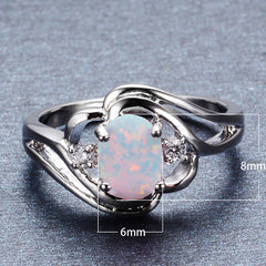 White Gold Oval White Opal Ring