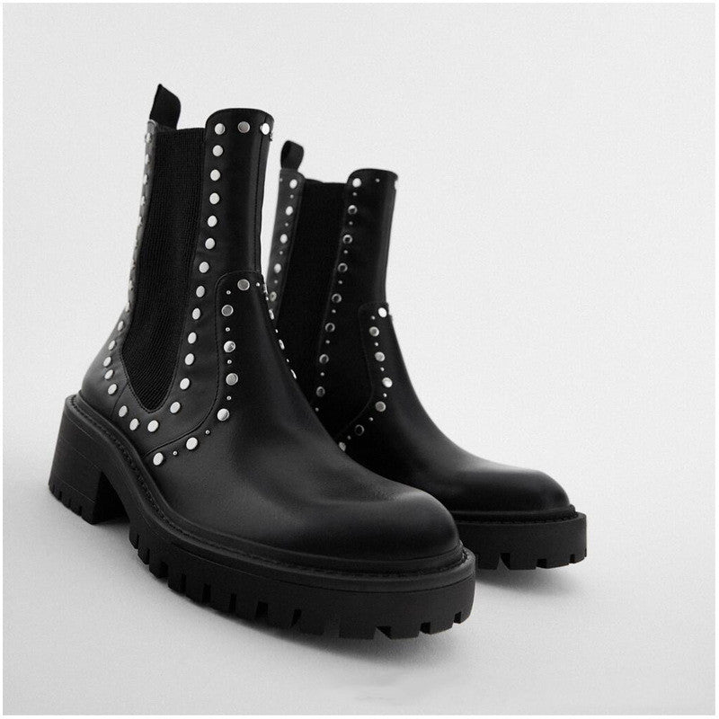 Chunky Heel Martin Windmill Rivet Boots