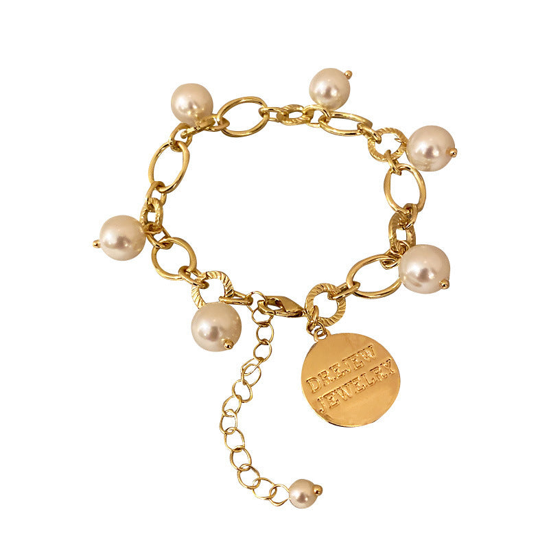 Retro Style Geometric Letters Round Brand Pearl Bracelet