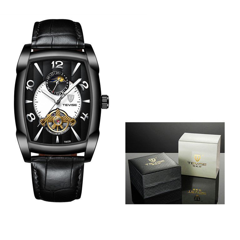 Watch Men's Barrel Tourbillon Leather Mechanical Watch