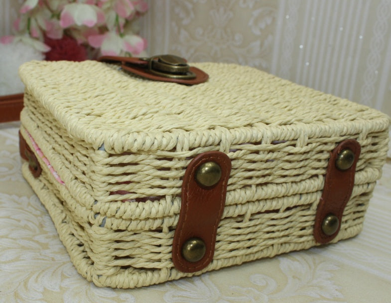 Women's rattan beach bag shoulder diagonal candy color small square box weaving straw bag