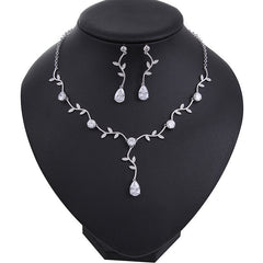 Cross border explosion leaves, bridal ornaments, zircon water drop earrings, necklace sets, wedding dresses, fashion ladies