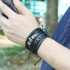 Skull braided cowhide bracelet