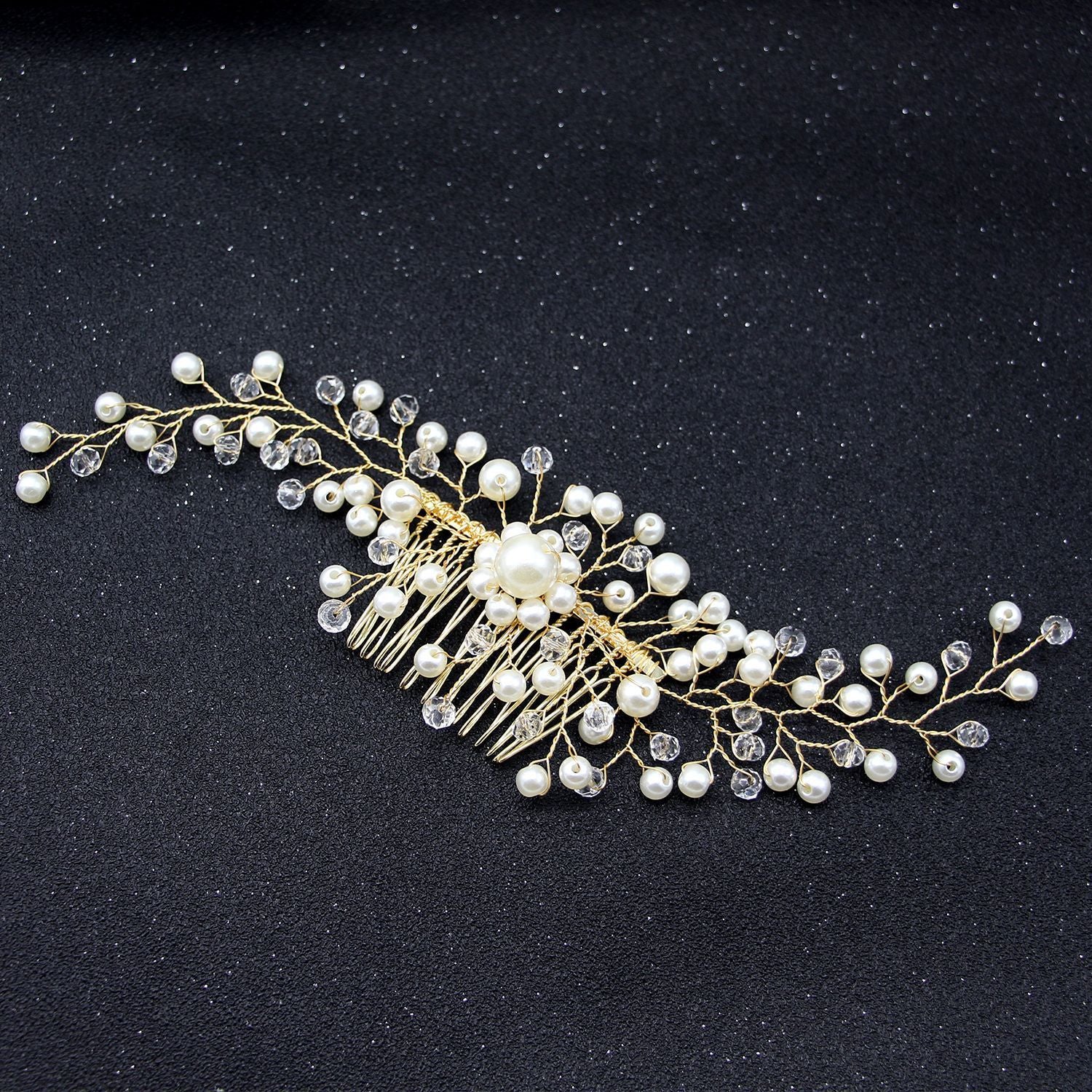 Handmade Pearl Copper Wire Silver-plated Hair Comb Headdress