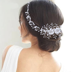 Handmade Hair Accessories With Flower Shaped Crystal Pearl Twist Beads