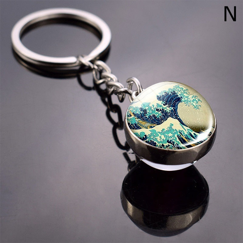 Turtle Shell Starfish Funny Animal Glass Ball Key Ring