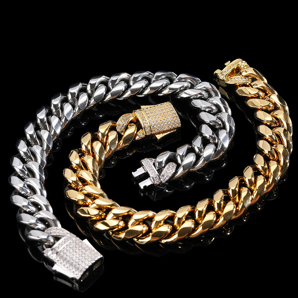 Titanium Steel Miami Spring Buckle Stainless Steel Cuban Bracelet