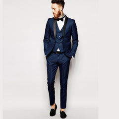 Men's Fashion Simple Solid Color Suit Three-piece Set