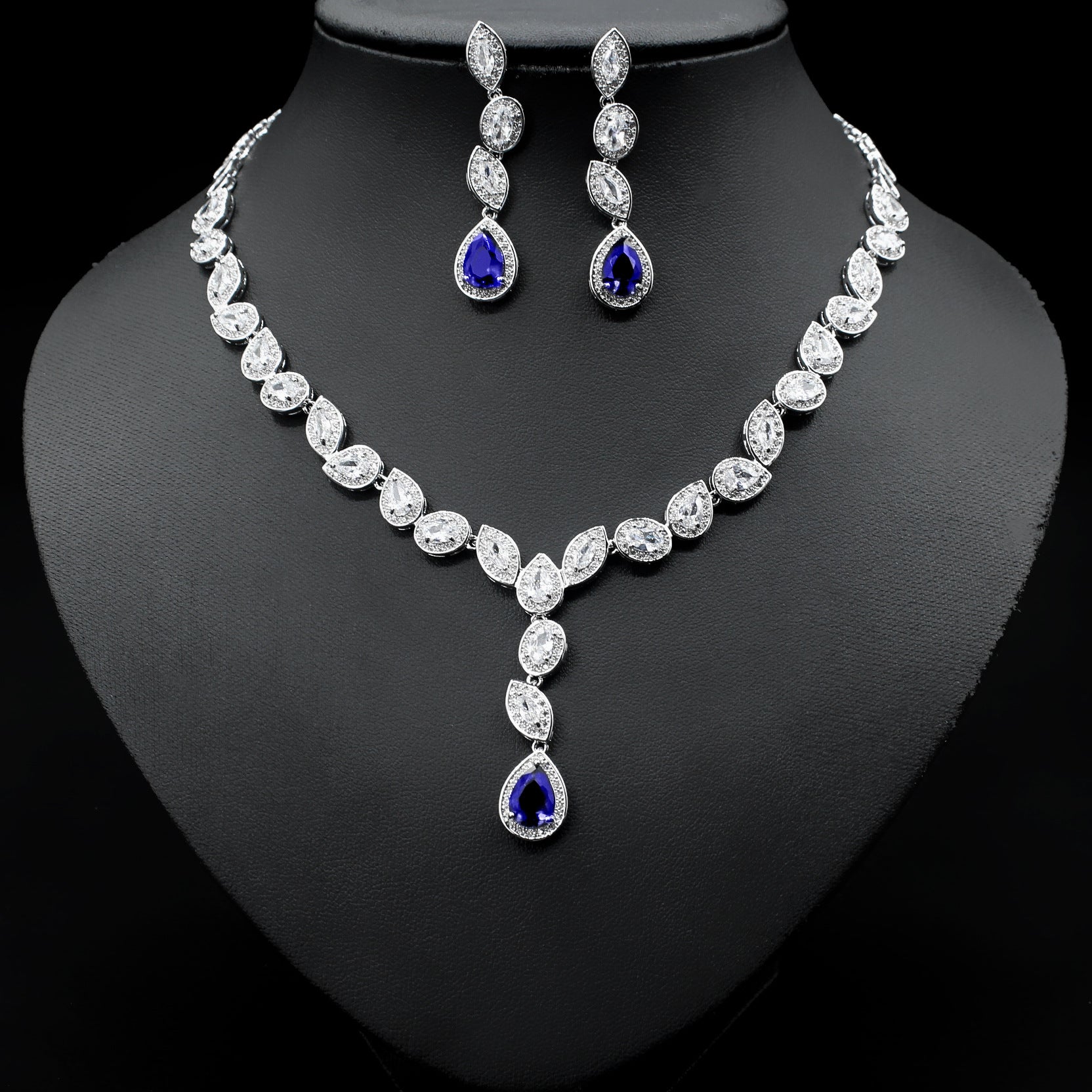 Colorful Zircon Necklace Earrings Clavicle Chain Female Noble Luxury Wedding Dress Three-piece Set