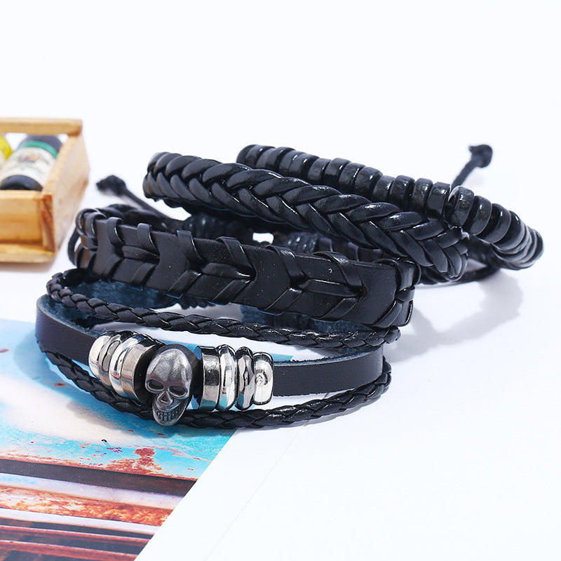 Skull braided cowhide bracelet