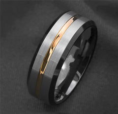 Silver Black Gold Stripe Ring