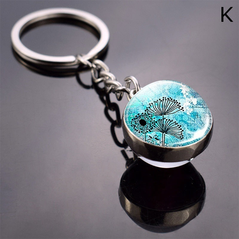 Turtle Shell Starfish Funny Animal Glass Ball Key Ring