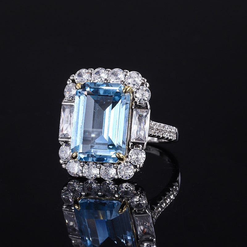 Simulated Aquamarine Pendant Ring Set