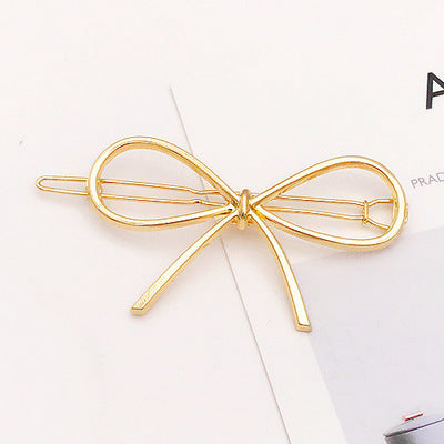 New Hollow Plated Alloy Women's Bow Hairpin Simple Matte Gold Side Clip Hair Accessories