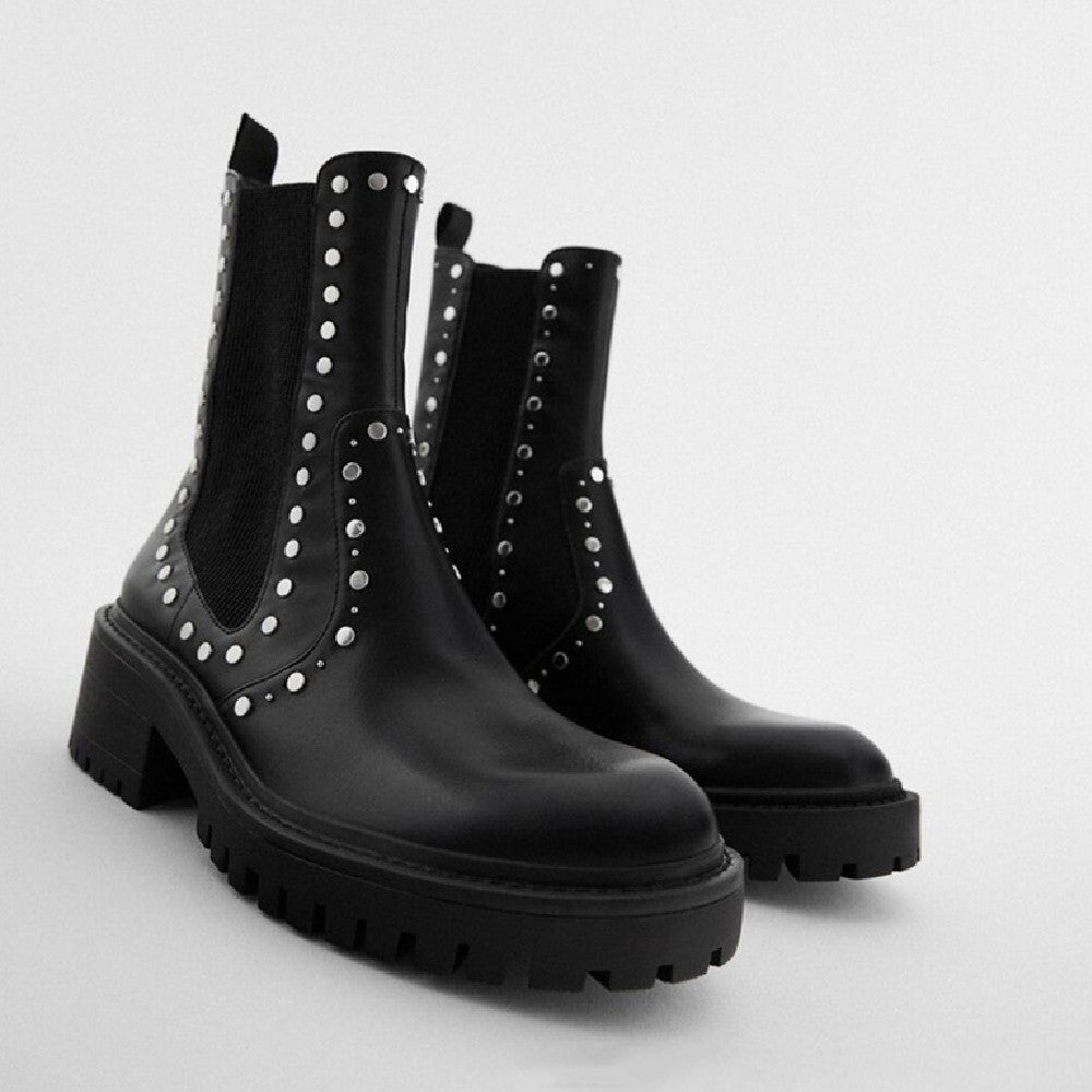 Chunky Heel Martin Windmill Rivet Boots