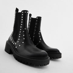 Chunky Heel Martin Windmill Rivet Boots