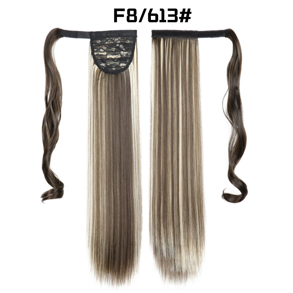 European And American Long Straight Hair Velcro Ponytail