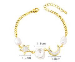 Fashion Irregular White Shell Star Moon Titanium Steel Bracelet