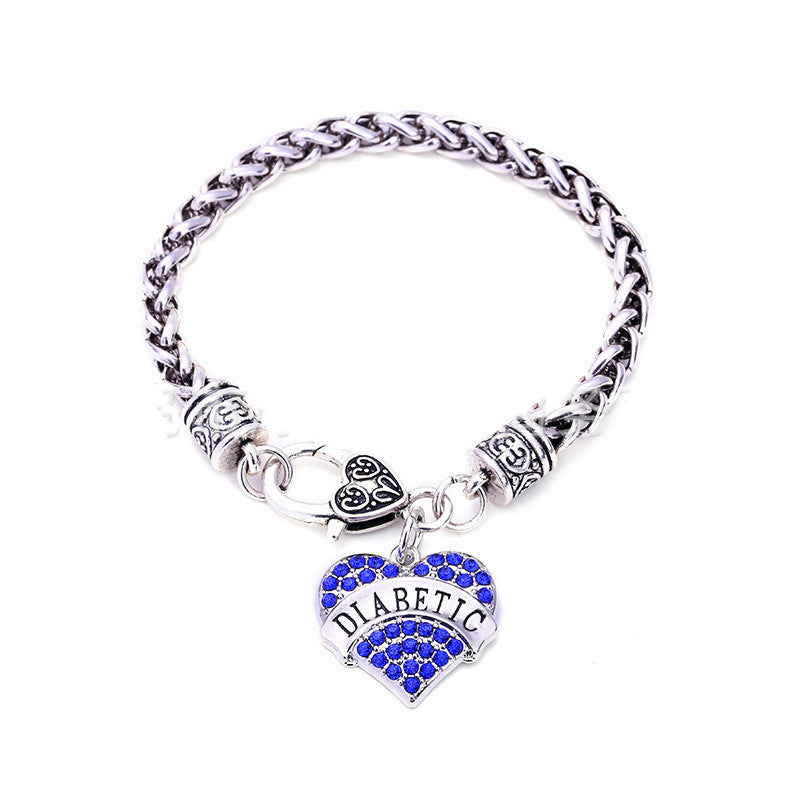 Zinc Alloy Diamond Heart-shaped DIABETIC Bracelet