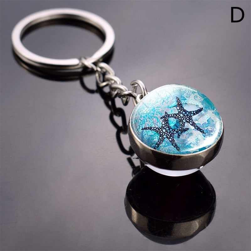 Turtle Shell Starfish Funny Animal Glass Ball Key Ring