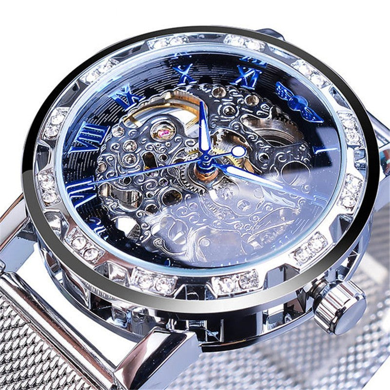 Popular Rhinestone Hollow Mesh Belt Mechanical Watch