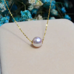 Road pass 18 K gold Akoya natural seawater pearl pendant necklace, clavicle containing 18K gold chain factory direct sales