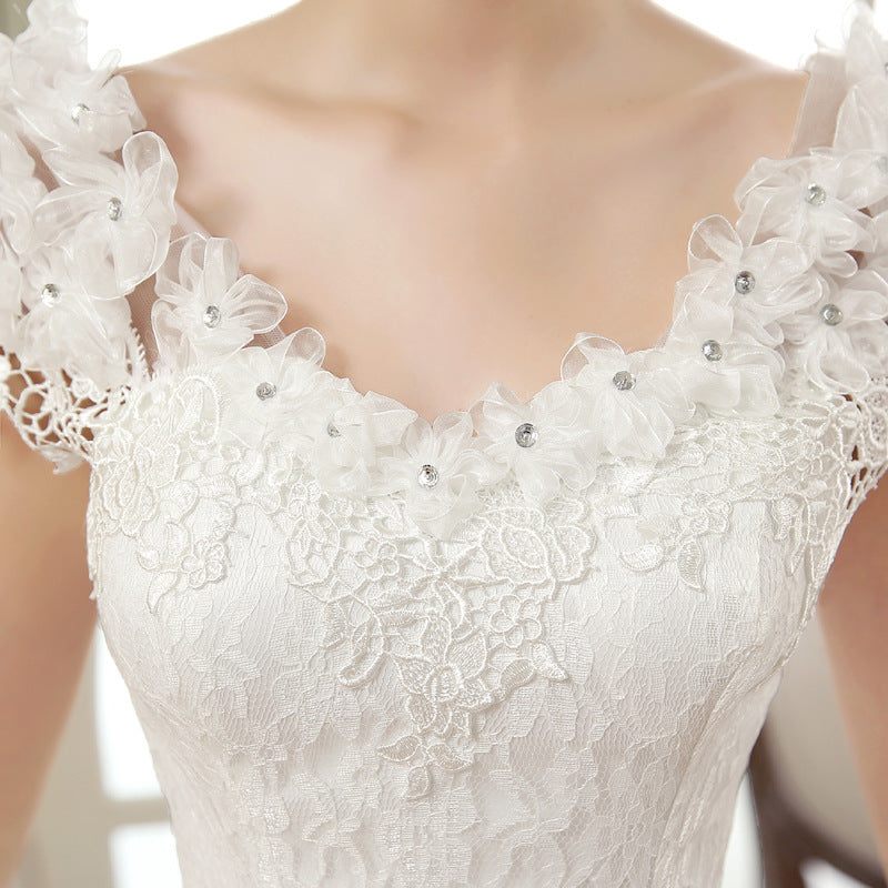 Delicate Korean lace detail on wedding dress, floral pattern, bridal gown