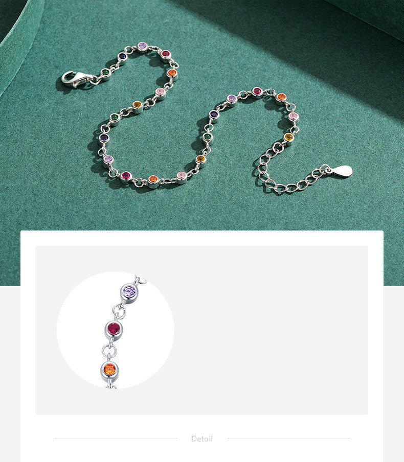 S925 Sterling Silver Rainbow Stone Bracelet