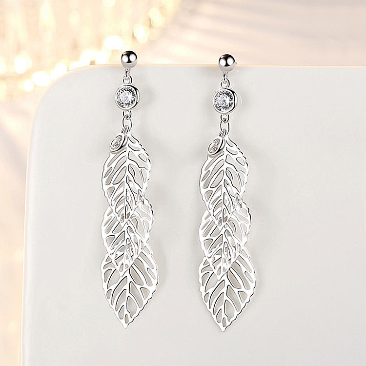 Fashion Long Leaf 925 Sterling Silver Earrings