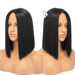 Ladies Black Short Straight Hair Front Lace Chemical Fiber