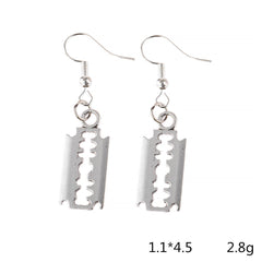 Razor Antique Silver Blade Pendant Earrings