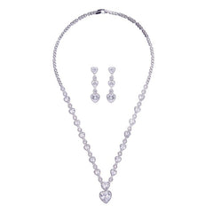 Silver Needle Zircon Bridal Jewelry Set Hollow Heart-shaped Earrings Necklace