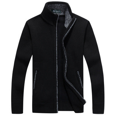 Stand collar color men's sweater cardigan