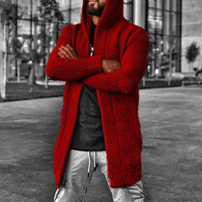 Men's cardigan solid color hooded sweater coat