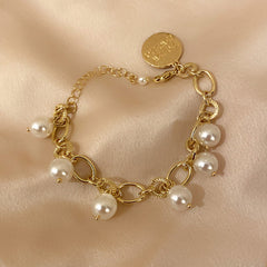 Retro Style Geometric Letters Round Brand Pearl Bracelet