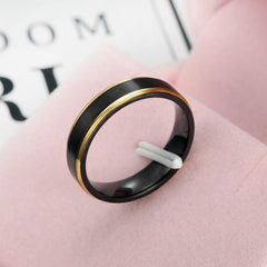 Brushed Titanium Steel Black Gold Ring