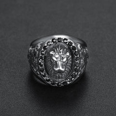 Exaggerated Domineering Black Diamond Lion Head Ring