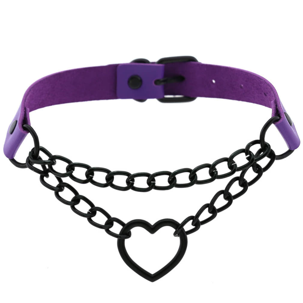 Women's Peach Heart Black Chain Collar Necklace