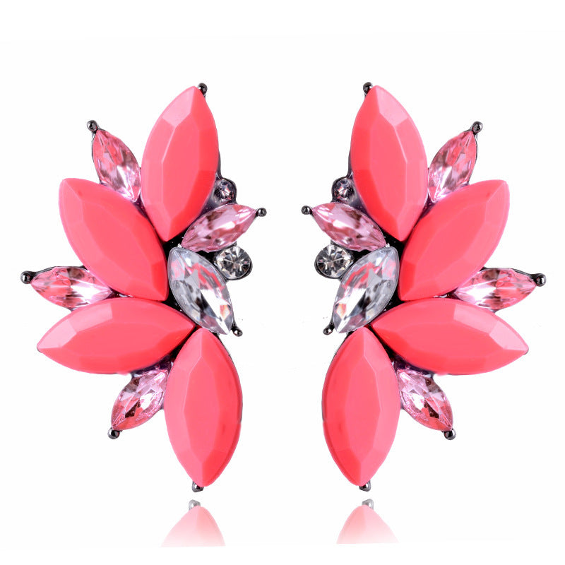 Exaggerated Retro Alloy Inlaid Crystal Geometric Semicircular Multicolor Stud Earring