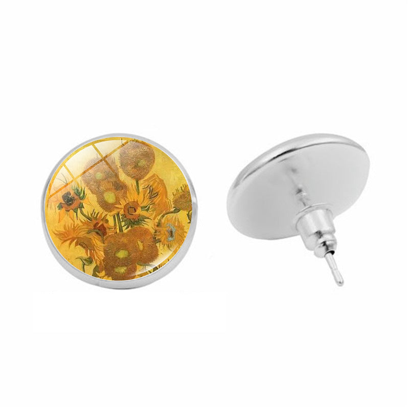 Van Gogh Starry Night Sunflower Time Stone Stud Earrings